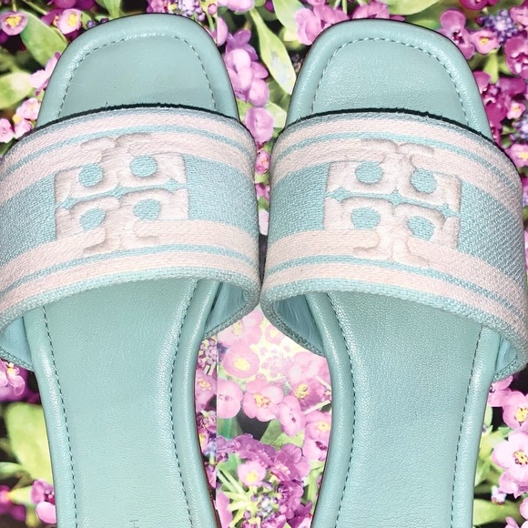 Tory Burch Designer Women's Logo Jacquard leather Slide Sandals 8.5 - Picture 9 of 9